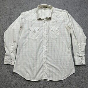 Vintage Pearl Snap Shirt Mens 2XL White Plaid Western Ruddock Yoke USA Made